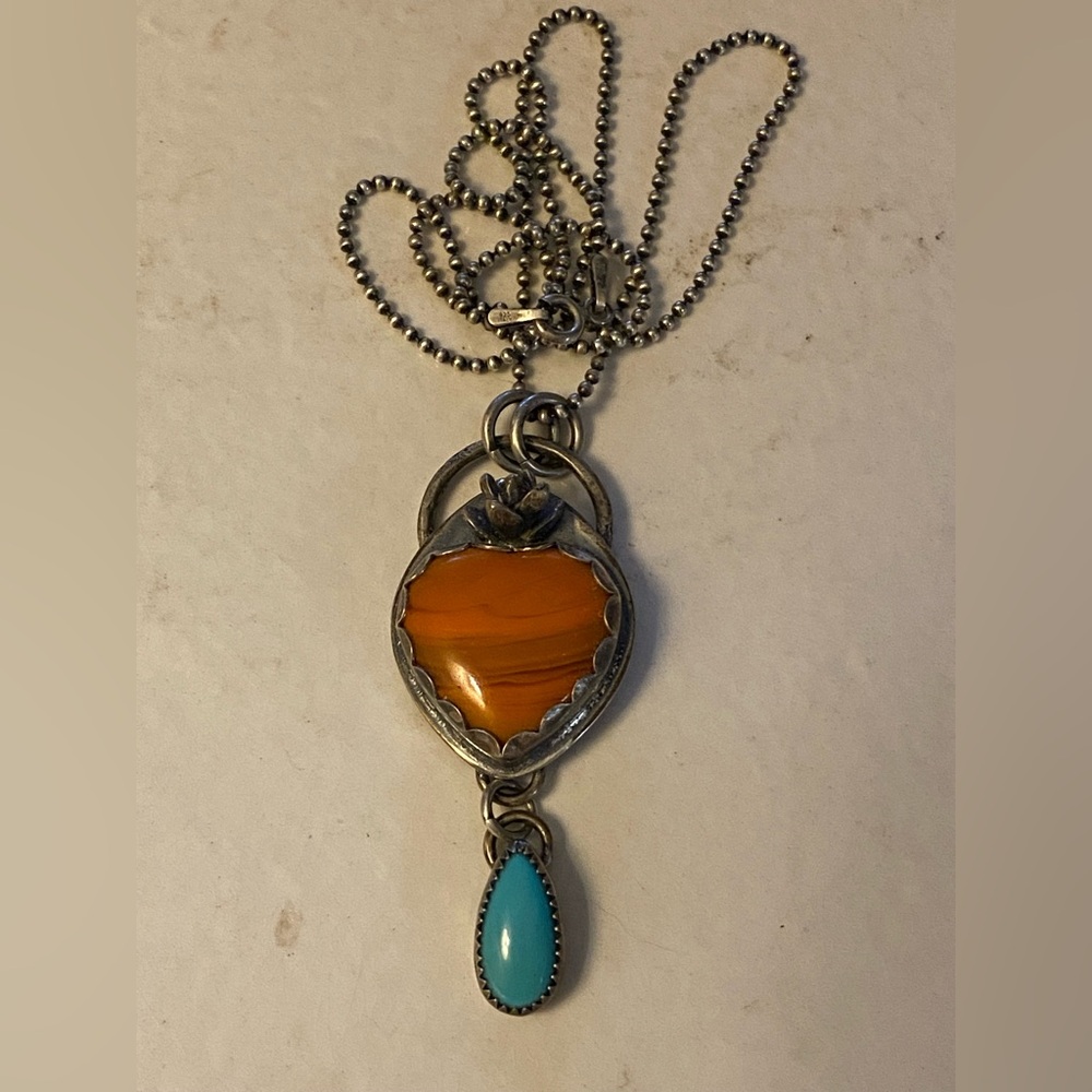 Sterling Orange Alunite & Sleeping Beauty Turquoise Necklace